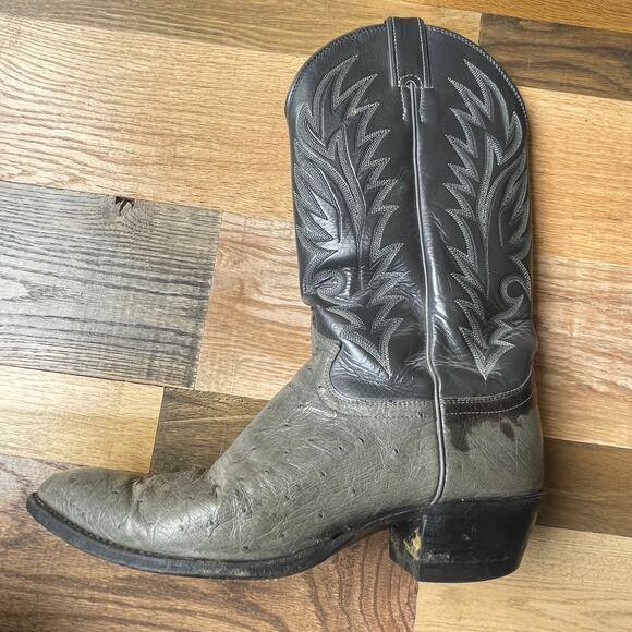 Justin V6005 Gray Ostrich Leather Black Western Cowboy Boots 8.5 main image 5